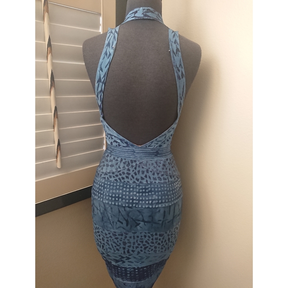 Blue Bandage HERVE LEGER Halter Mini Dress S - Picture 4 of 8